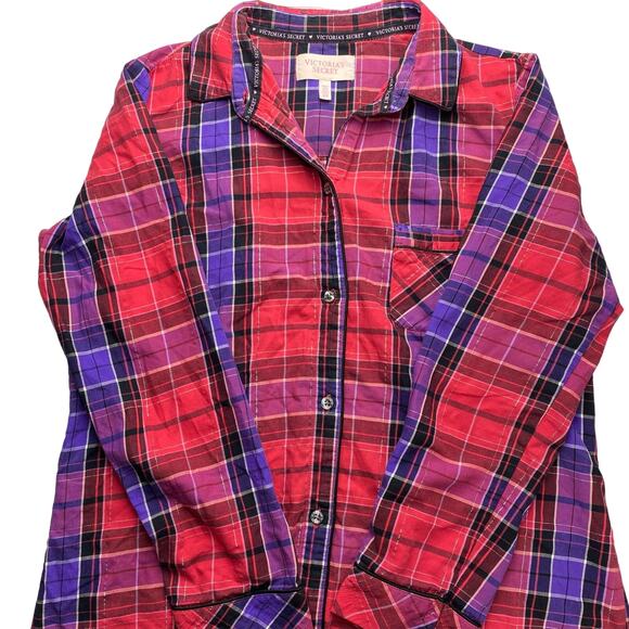 VICTORIA'S SECRET Boyfriend Plaid Sleepshirt Sz Small Metallic Detail - Picture 3 of 8
